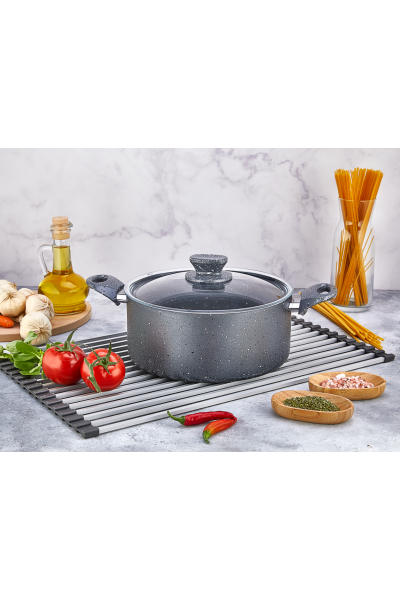 BersaChef Fiesta Granit Gri Derin Kapaklı Tencere Yanmaz Yapışmaz 22cm