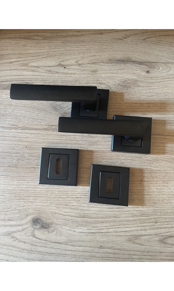 Bersa Yapı Lama Sac Kare Rozetli Oda Kapı Kolu Siyah 1 Takım