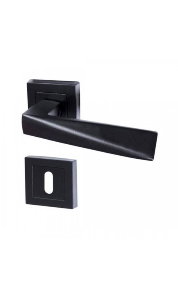 Bersa Yapı Prizma Rozetli Oda Kapı Kolu ve Sesiz Gömme Kilit Mat siyah 1 Kapılık Takım Siyah Kapı Kilidi 40mm