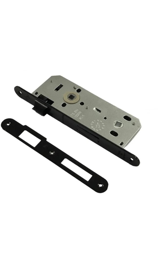 Bersa Yapı Prizma Kare Rozet WC Kapı Kolu ve Sessiz Gömme Kilit Mat siyah 1 Kapılık Takım Siyah Kapı Kilidi 40mm