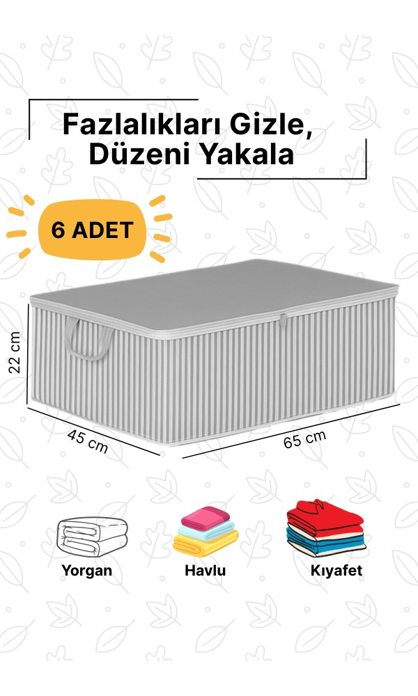 Oabhome 6'lı Büyük Boy Baza ve Çekyat Hurç Seti – Fermuarlı, Antrasit, 65 x 45 x 22 cm, Organizer Hurç