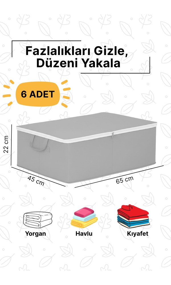 Oabhome 6'lı Büyük Boy Baza ve Çekyat Hurç Seti – Fermuarlı, Gri, 65 x 45 x 22 cm, Organizer Hurç