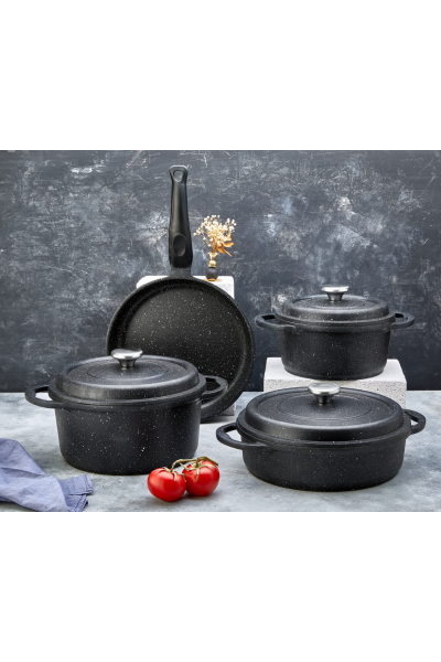 BersaChef Iron Focus Döküm Tencere Seti 20-24cm Derin Kapaklı 26 Kapaklı Basık 26cm Tava