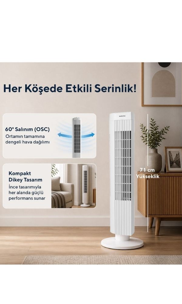 Ktf-258w Kule Tipi Vantilatör Beyaz 