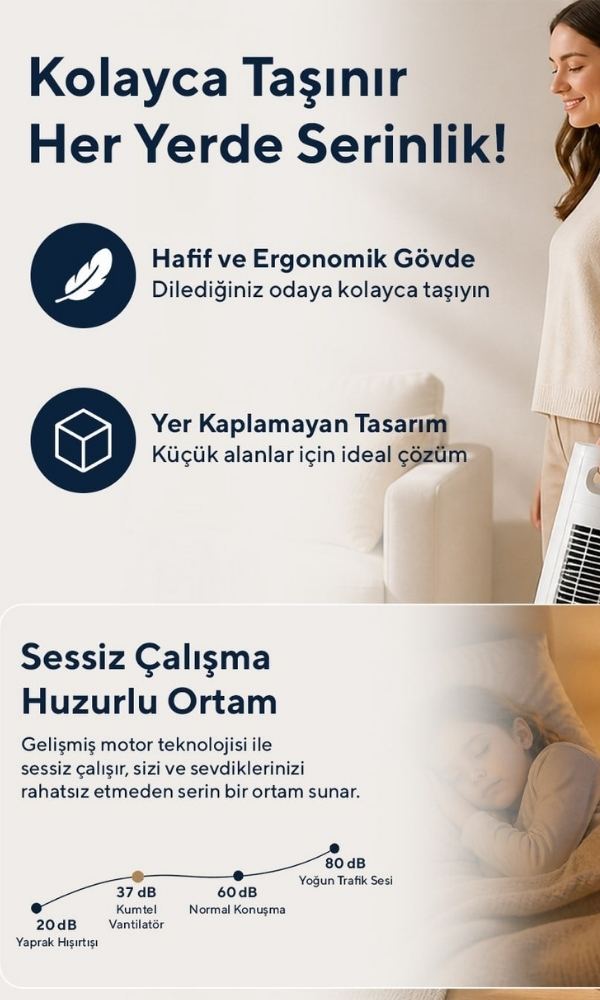 Ktf-258w Kule Tipi Vantilatör Beyaz 