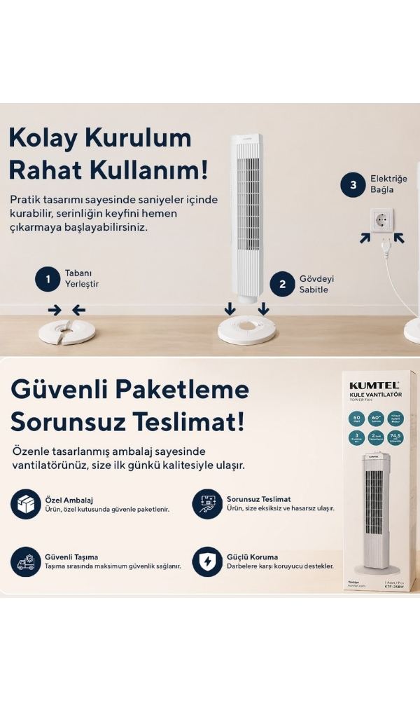 Ktf-258w Kule Tipi Vantilatör Beyaz 