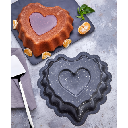Lovetta Kalp Desenli Döküm Granit Kek Kalıbı Yapışmaz Yanmaz 26cm 