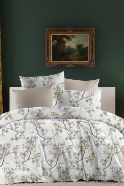 Çift Kişilik Çarşaflı Nevresim Takımı Pamuklu 4 Parça Desenli Palmiye