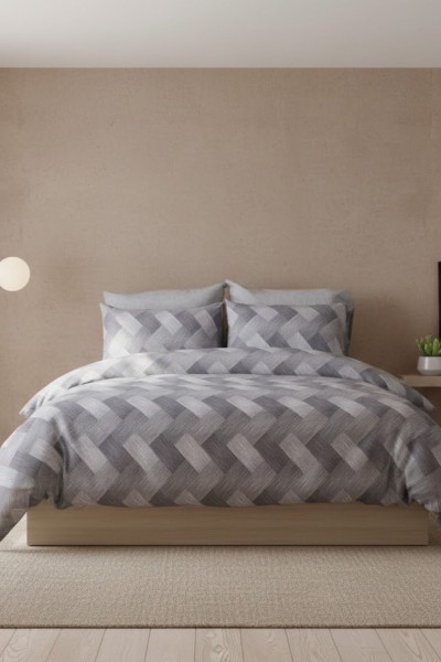 Çift Kişilik Çarşaflı Nevresim Takımı Pamuklu 4 Parça Desenli Gri