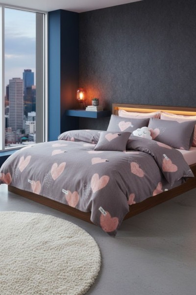 Çift Kişilik Çarşaflı Nevresim Takımı Pamuklu 4 Parça Pembe Kalp Çift Kişilik Çarşaflı Nevresim Takımı Pamuklu 4 Parça Pembe Kalp