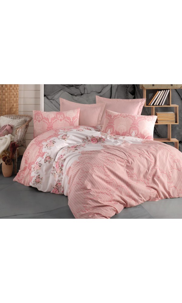 Çift Kişilik Çarşaflı Nevresim Takımı Pamuklu 4 Parça Desenli Pembe Çiçekli