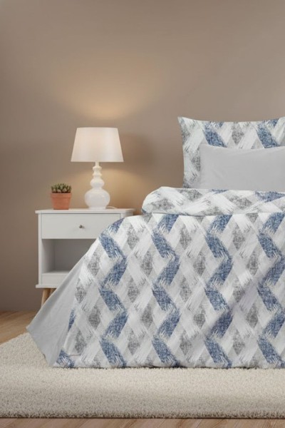 Çift Kişilik Çarşaflı Nevresim Takımı Pamuklu 4 Parça Mavi Desenli