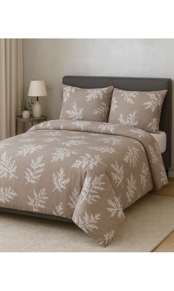 Çift Kişilik Çarşaflı Nevresim Takımı Pamuklu 4 Parça Kahverengi Desenli Palmiye