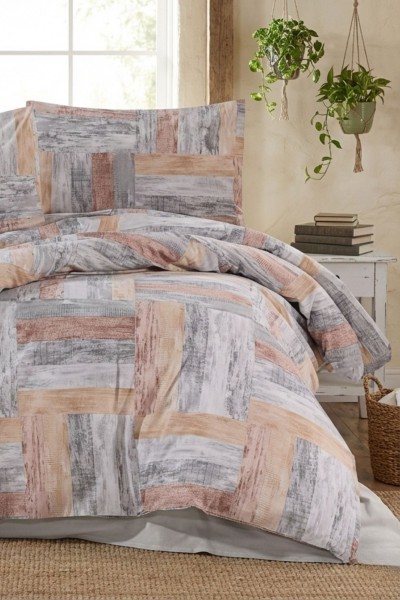 Çift Kişilik Çarşaflı Nevresim Takımı Pamuklu 4 Parça Desenli Kiremit Desen