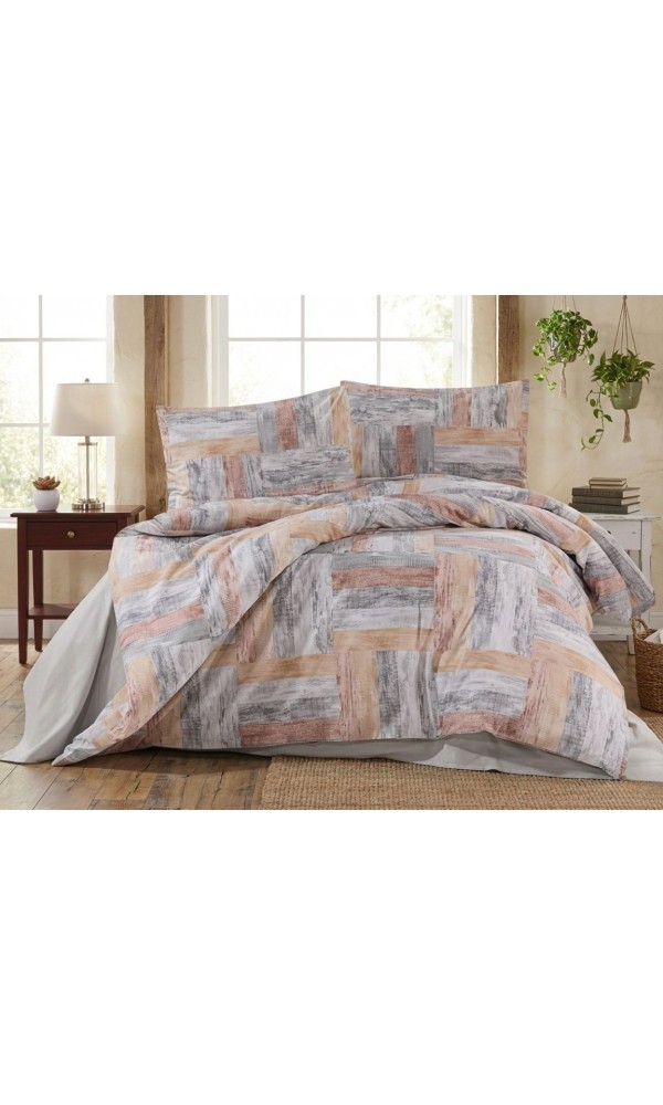 Çift Kişilik Çarşaflı Nevresim Takımı Pamuklu 4 Parça Desenli Kiremit Desen