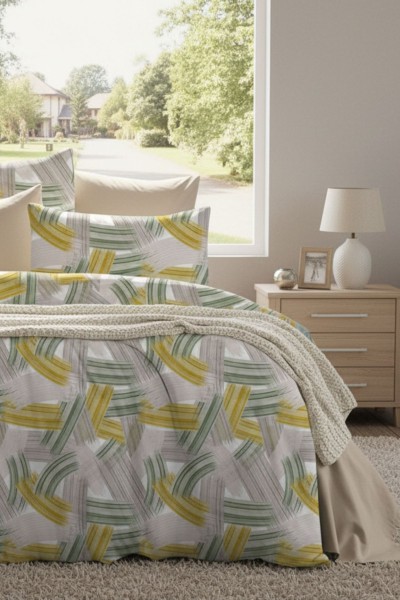 Çift Kişilik Çarşaflı Nevresim Takımı Pamuklu 4 Parça Desenli Palmiye