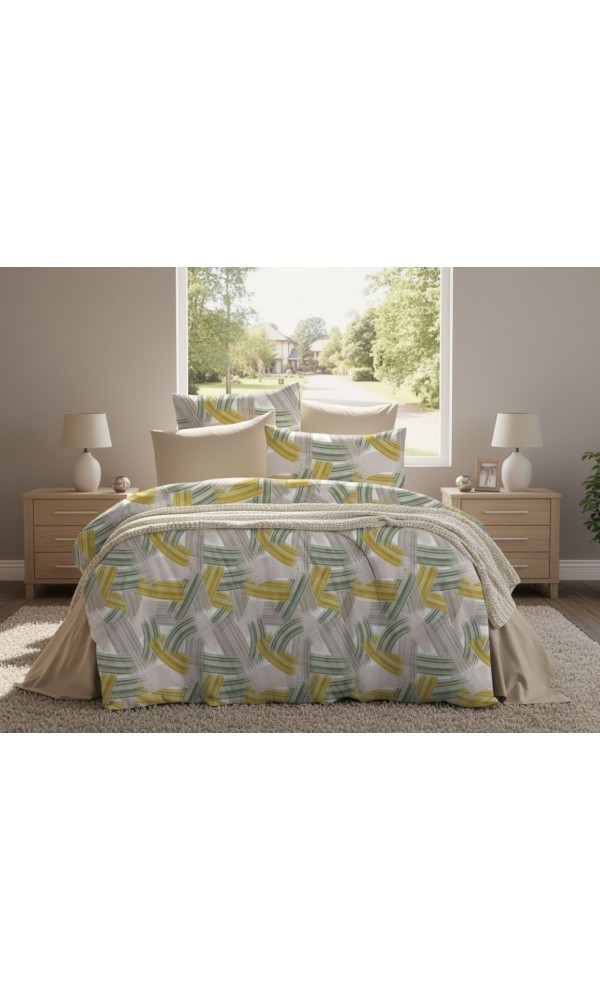 Çift Kişilik Çarşaflı Nevresim Takımı Pamuklu 4 Parça Desenli Palmiye