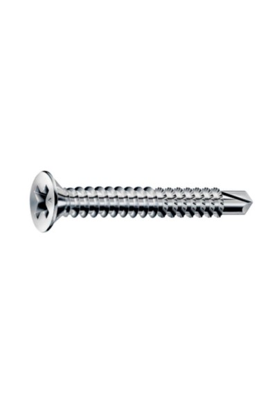 FEX-A Matkap Uçlu Pencere Vidası, 3,9 x 25 mm, 1.000 Adet, Kaba Dişli, Havşa Başlı, Yıldız H2, Matkap Uçlu, Titan Gümüş Kaplama