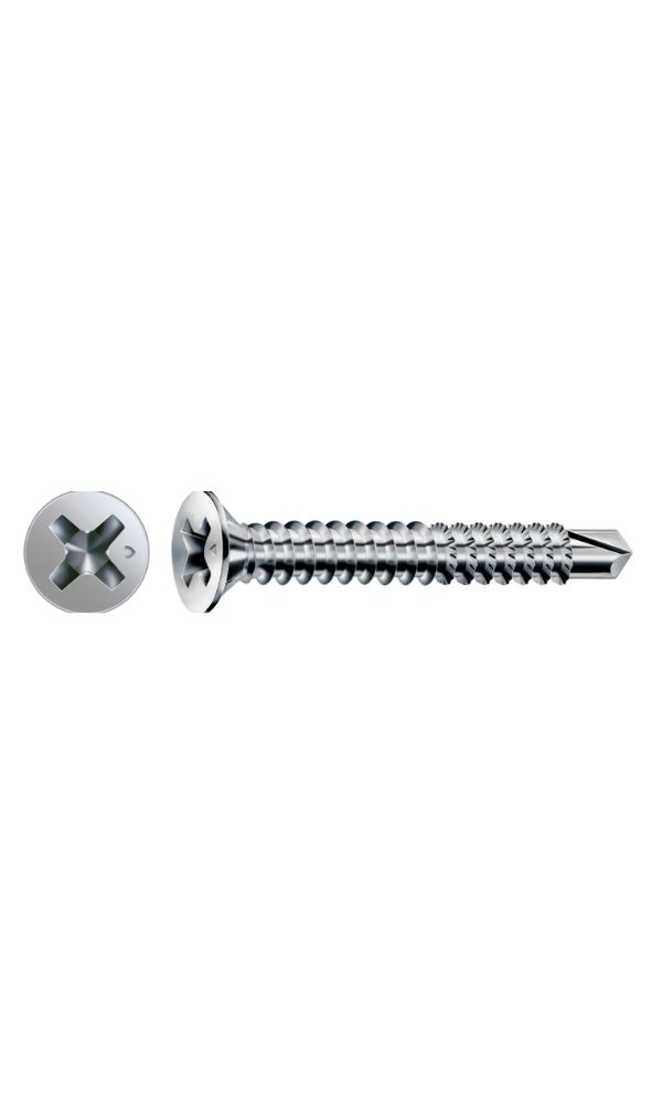 FEX-A Matkap Uçlu Pencere Vidası, 3,9 x 25 mm, 1.000 Adet, Kaba Dişli, Havşa Başlı, Yıldız H2, Matkap Uçlu, Titan Gümüş Kaplama