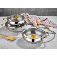 BersaChef Proline 6 Parça Omlet Yumurta Sahanı 16-18-20 Paslanmaz Kapaklı Sahan Seti (Gold)