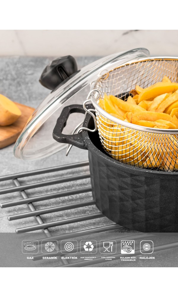 Polochef Döküm Granit Kızartma Tenceresi Fritöz 24 cm