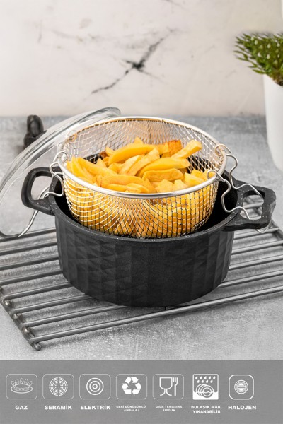 Polochef Döküm Granit Kızartma Tenceresi Fritöz 24 cm