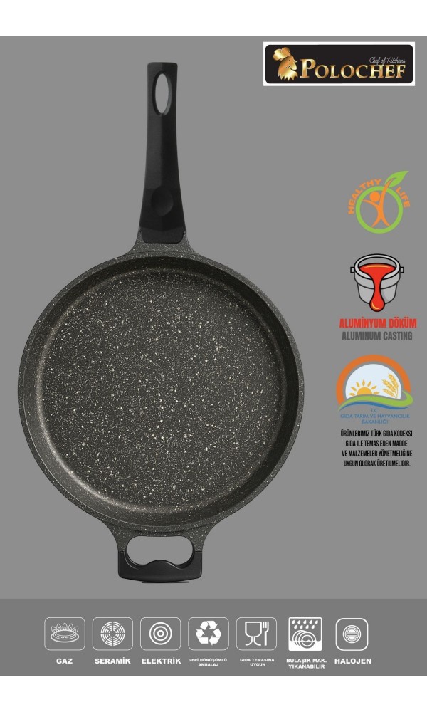 Polochef Derin Döküm Granit Yardımcı Kulplu Tava 28 cm Siyah