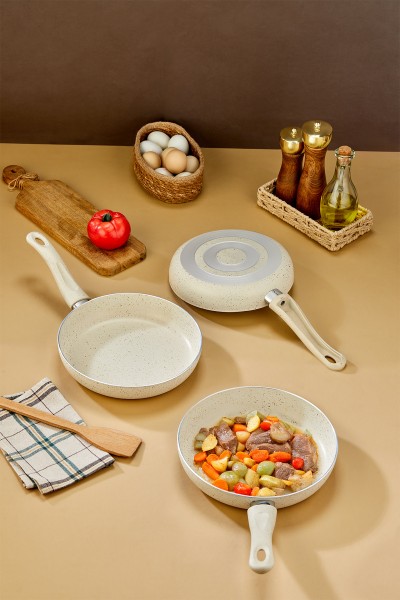 Classico 3lü Döküm Granit Tava Seti - Krem - 20/24/28 cm