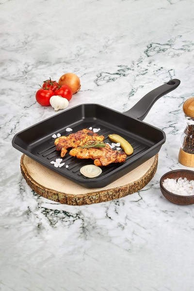 Iron Döküm Granit Kare Izgara Tava 28 cm - Siyah