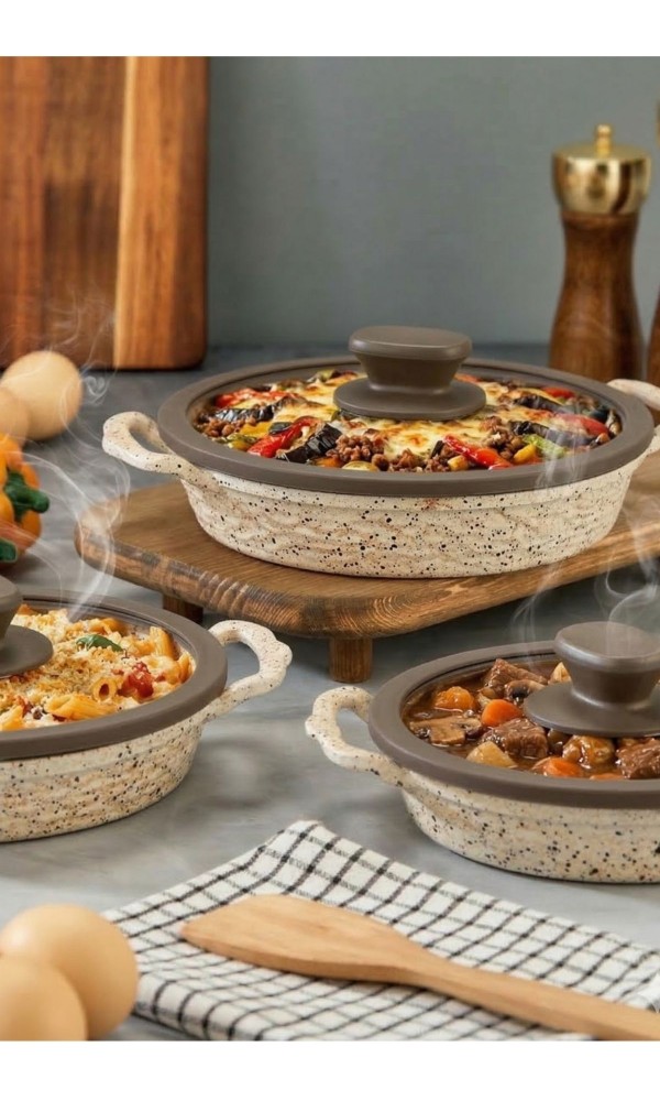 İnci Döküm Kapaklı Granit Sahan Seti 18-20-22 cm - Krem