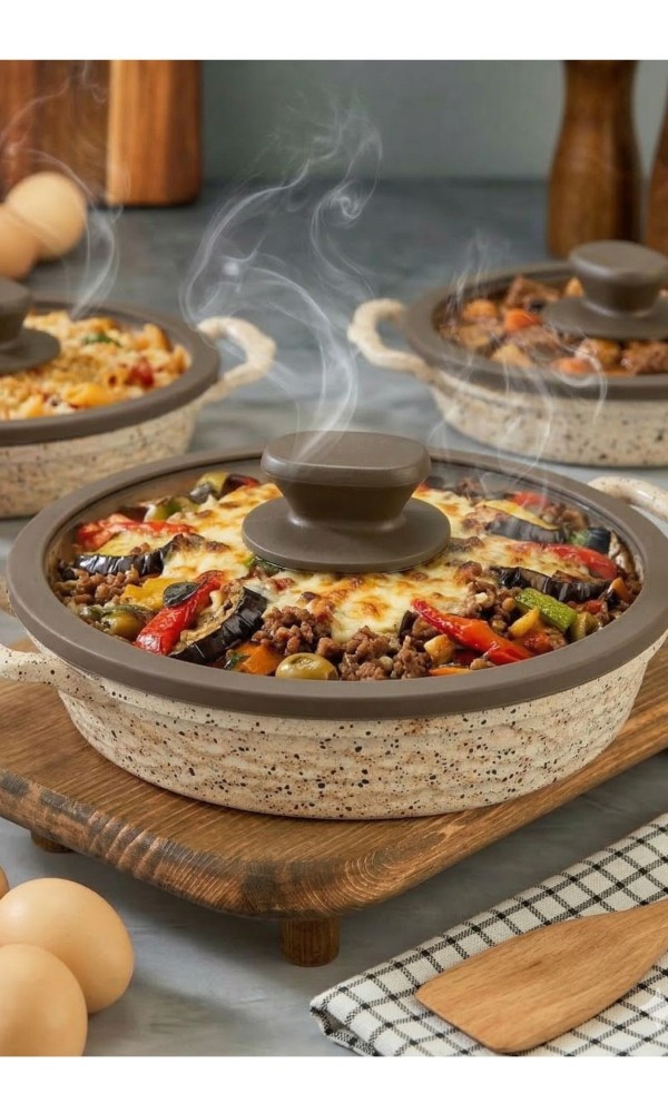 İnci Döküm Kapaklı Granit Sahan Seti 18-20-22 cm - Krem