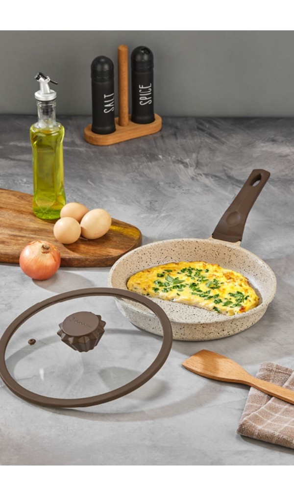 İnci Döküm Kapaklı Granit Tava 28 cm - Krem