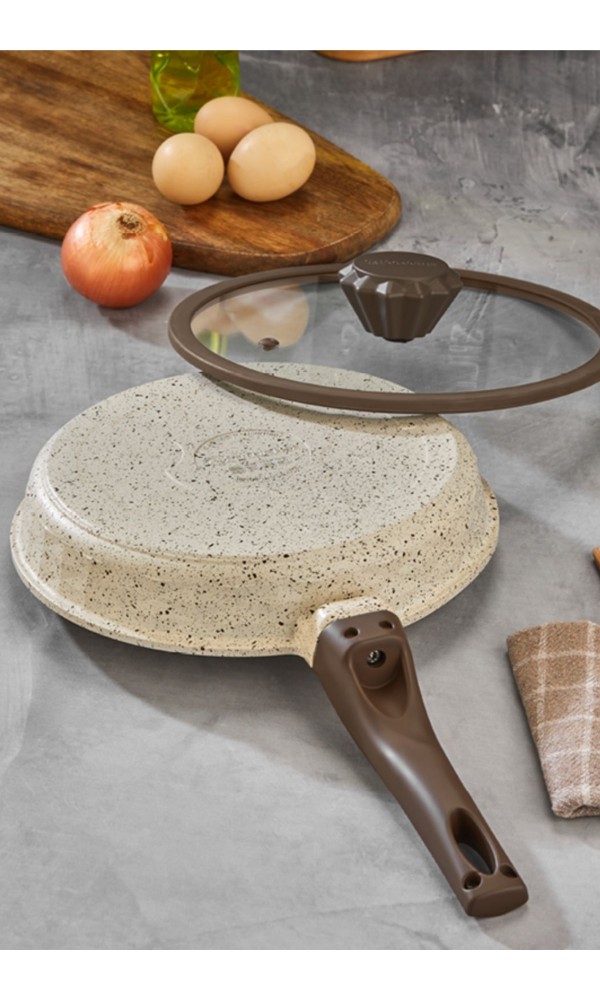 İnci Döküm Kapaklı Granit Tava 28 cm - Krem