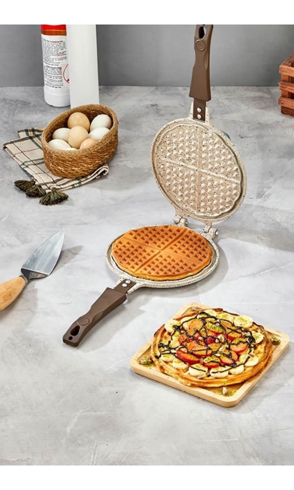 İnci Döküm Waffle Tavası - Krem - Bakalit Sap