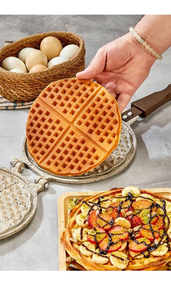 İnci Döküm Waffle Tavası - Krem - Bakalit Sap