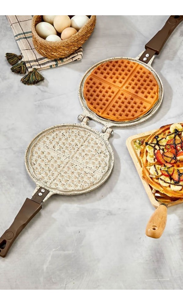 İnci Döküm Waffle Tavası - Krem - Bakalit Sap