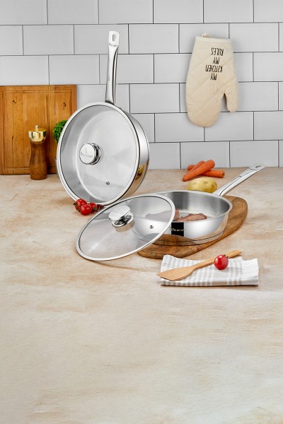 Paslanmaz Çelik 2 li Yapışmaz Tava Seti 24 cm ve 26 cm - İndüksiyon Uyumlu