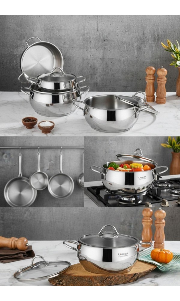 Pro Line 18/10 Paslanmaz Çelik 6 Parça Tencere Seti - Silver (16-18-20 cm)