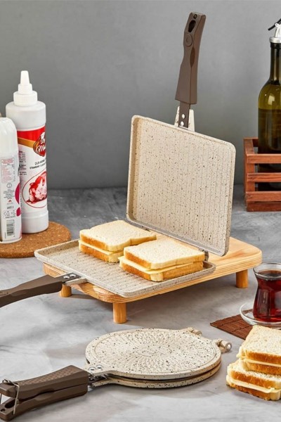 Polochef Granit Waffle ve Tost Tavası Seti - Krem - Ocak Üstü