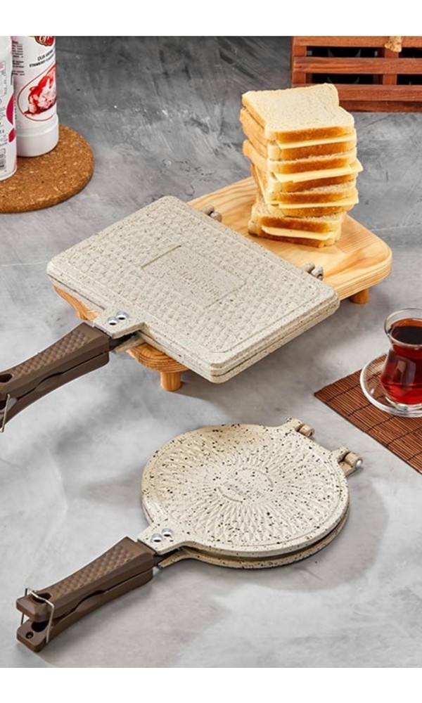 Polochef Granit Waffle ve Tost Tavası Seti - Krem - Ocak Üstü