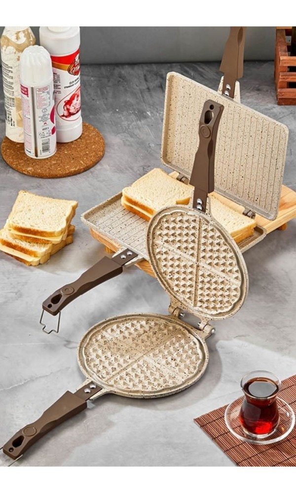 Polochef Granit Waffle ve Tost Tavası Seti - Krem - Ocak Üstü