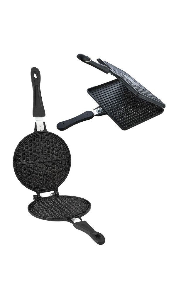 Granit Waffle ve Tost Tavası Seti - Ocak Üstü 2'li Set