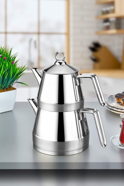 Venedik 18/10 Paslanmaz Çelik Çaydanlık Büyük Boy - Silver Saplı 