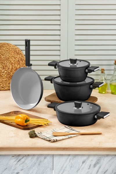 Vista Seramik 7 Parça Tencere Seti  Siyah (20-24-26-26 cm)