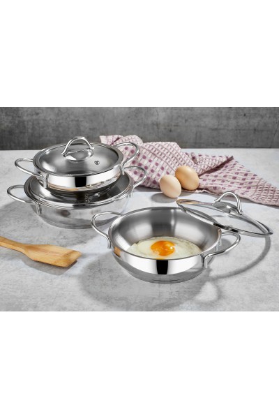 BersaChef Proline 6 Parça Omlet Yumurta Sahanı 16-18-20 Paslanmaz Kapaklı Sahan Seti (Silver)