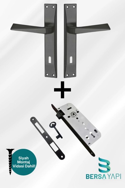 Prizma Aynalı Oda Kapı Kolu ve Sesiz Gömme Kilit Mat siyah 1 Kapılık Takım Siyah Kapı Kilidi 40mm Prizma Aynalı Oda Kapı Kolu ve Sesiz Gömme Kilit Mat siyah 1 Kapılık Takım Siyah Kapı Kilidi 40mm