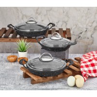 BersaChef Iron Döküm Granit Omlet Yumurta Kapaklı Sahan Set 16-18-20cm