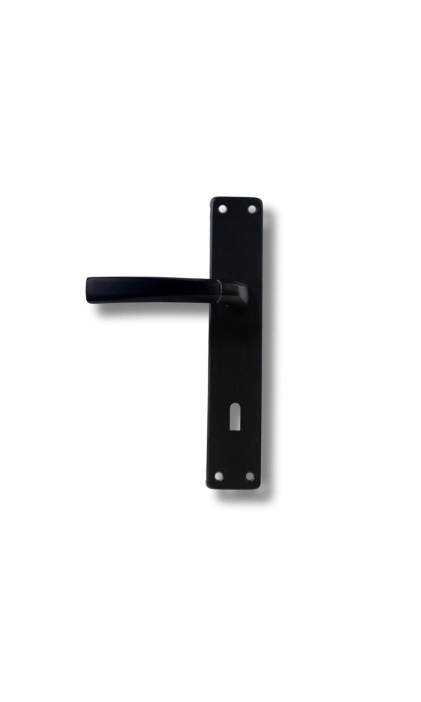 Badem Aynalı Elisa Oda Kapı Kolu ve Sesiz Gömme Kilit Siyah 1 Kapılık Takım Siyah Kapı Kilidi 40mm