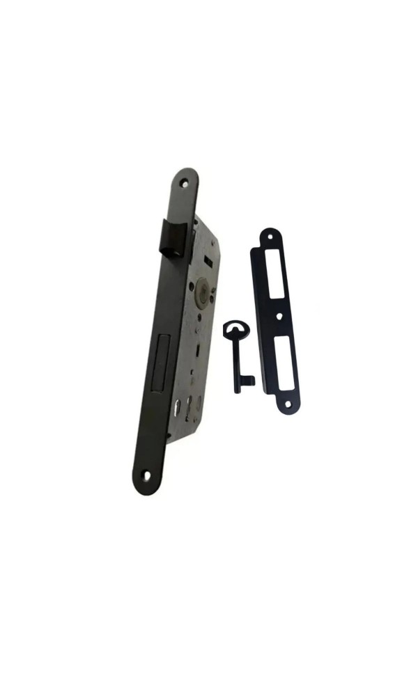 Veroni Aynalı Elisa Oda Kapı Kolu ve Sesiz Gömme Kilit Siyah 1 Kapılık Takım Siyah Kapı Kilidi 40mm